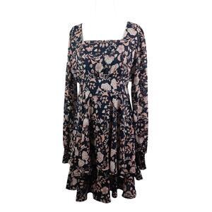 Ever After Floral Tiered Boho Ruffle Dress Black Pink Fairy Coquette Cottagecore